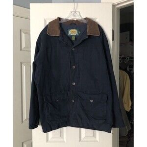 Cabela’s Barn Coat Jacket Men’s L Navy Canvas Chore Corduroy Collar Vintage